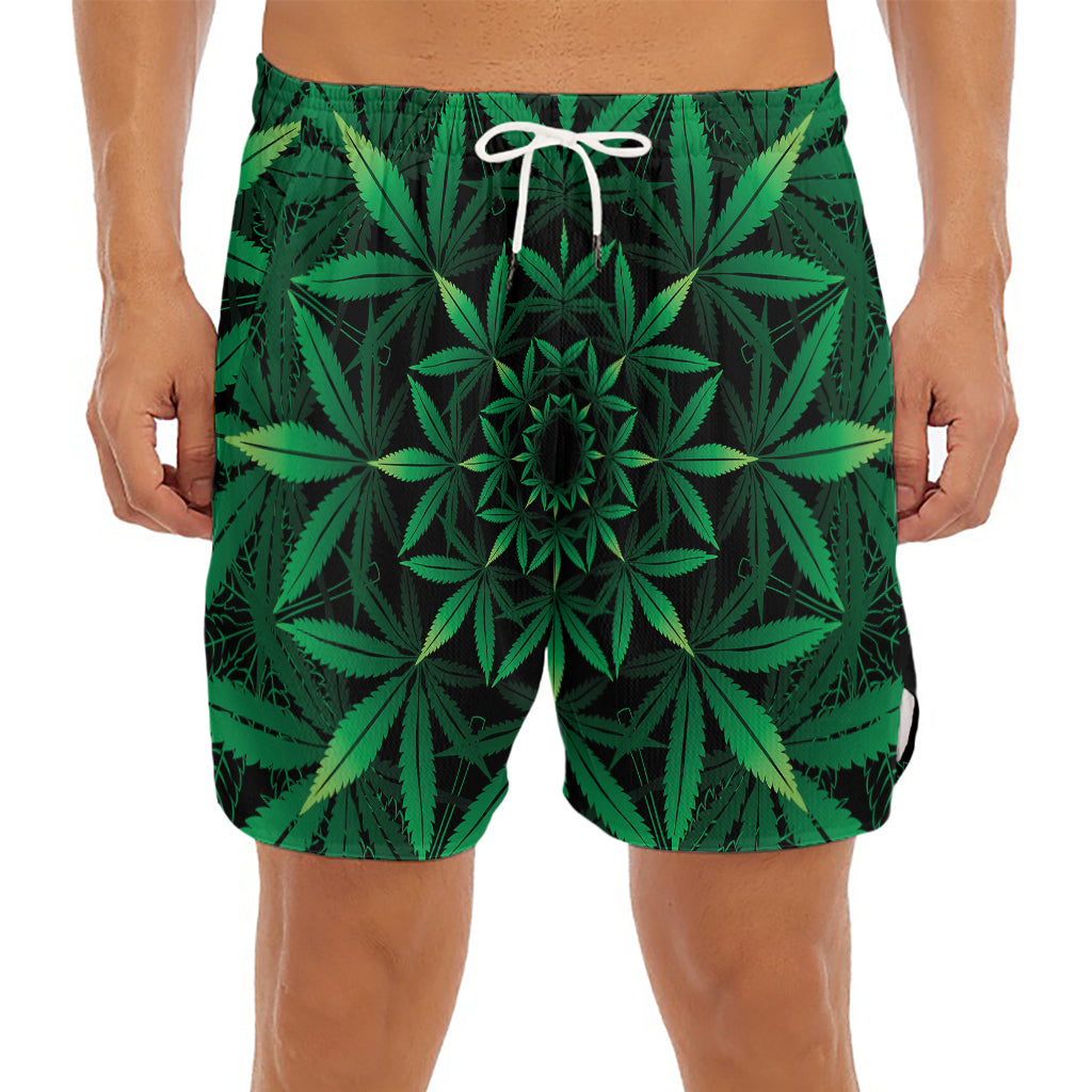 Cannabis Leaf Mandala Print Men's Split Running Shorts