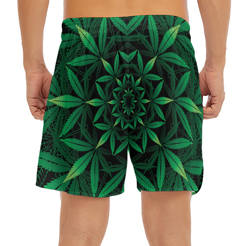 Cannabis Leaf Mandala Print Men's Split Running Shorts
