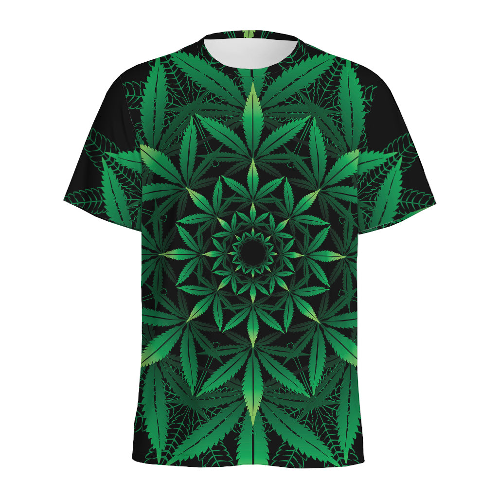 Cannabis Leaf Mandala Print Men's Sports T-Shirt