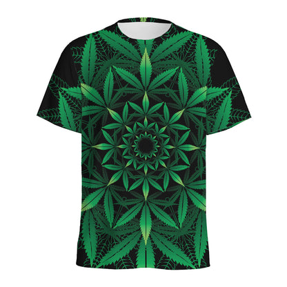 Cannabis Leaf Mandala Print Men's Sports T-Shirt