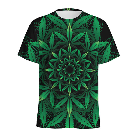 Cannabis Leaf Mandala Print Men's Sports T-Shirt