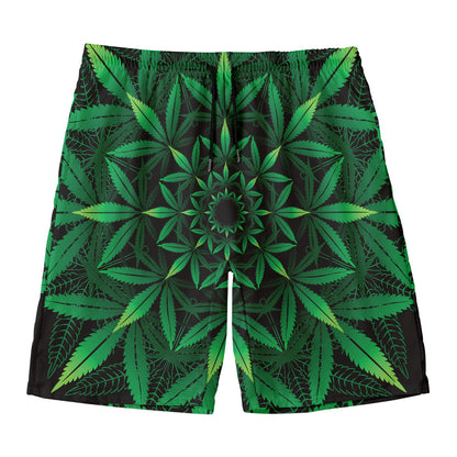 Cannabis Leaf Mandala Print Men's Swim Trunks