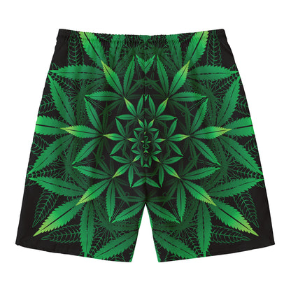Cannabis Leaf Mandala Print Men's Swim Trunks