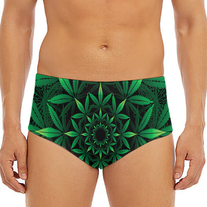 Cannabis Leaf Mandala Print Men's Triangle Swim Briefs