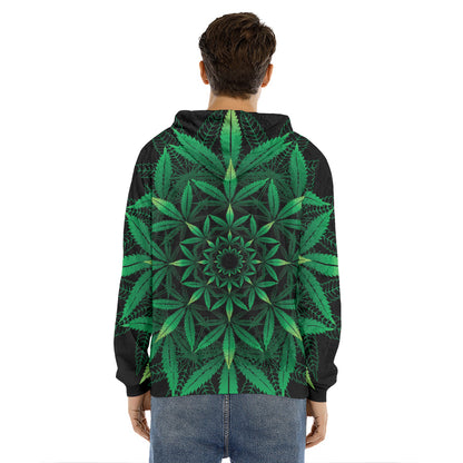 Cannabis Leaf Mandala Print Men's Velvet Pullover Hoodie