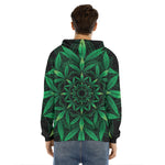 Cannabis Leaf Mandala Print Men's Velvet Pullover Hoodie