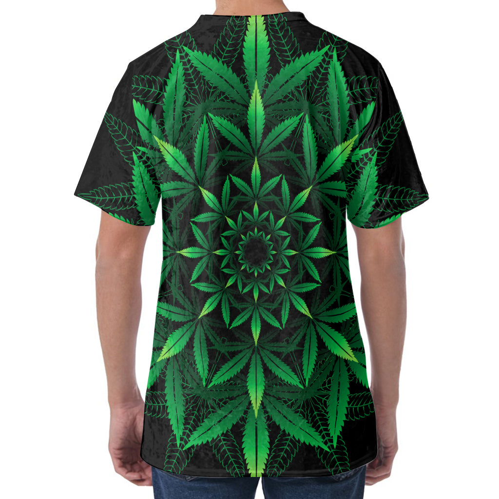 Cannabis Leaf Mandala Print Men's Velvet T-Shirt