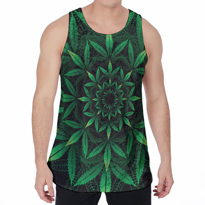 Cannabis Leaf Mandala Print Men's Velvet Tank Top