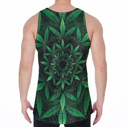 Cannabis Leaf Mandala Print Men's Velvet Tank Top