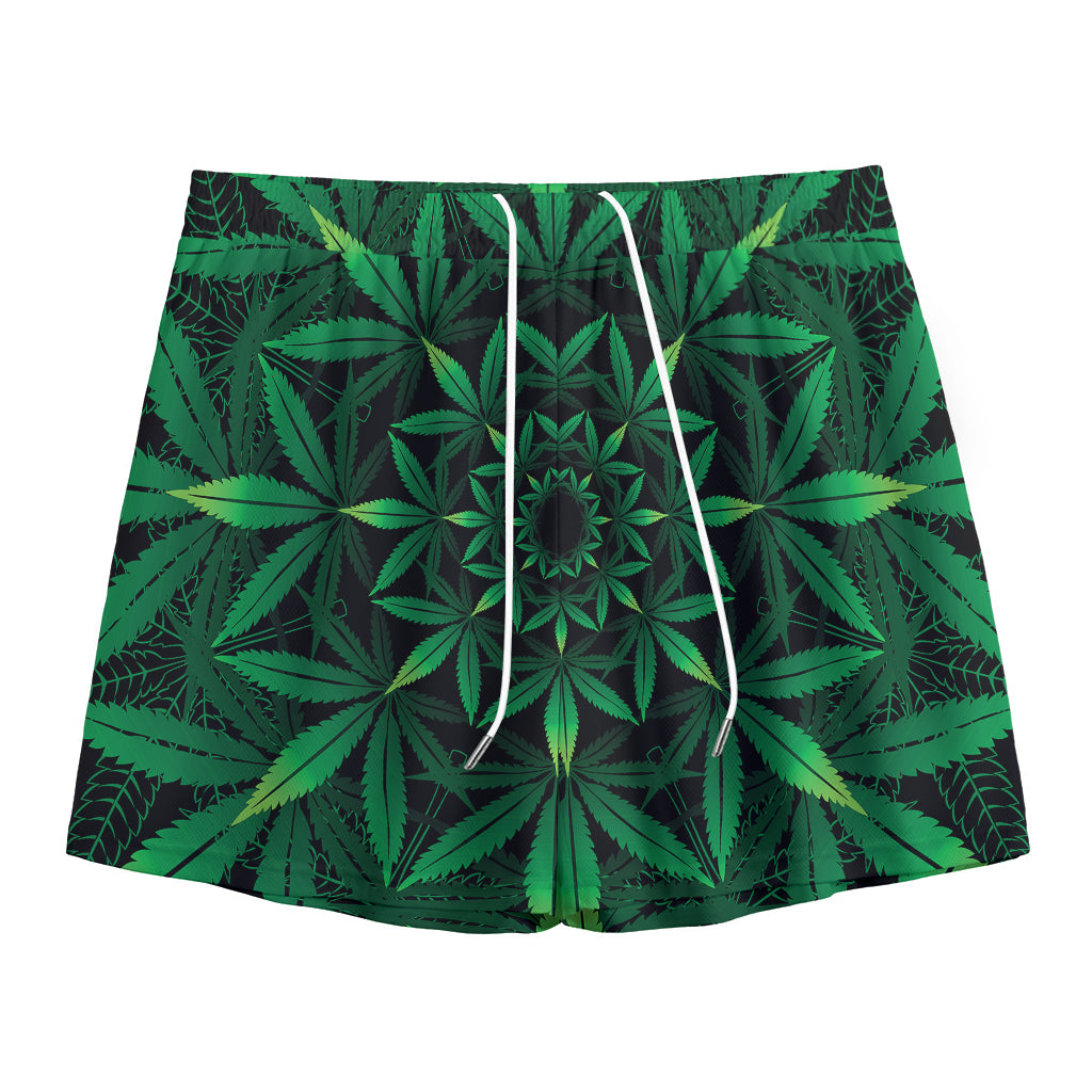 Cannabis Leaf Mandala Print Mesh Shorts