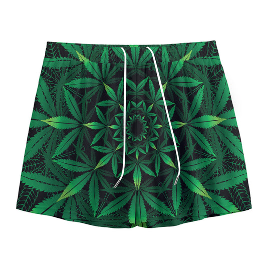 Cannabis Leaf Mandala Print Mesh Shorts