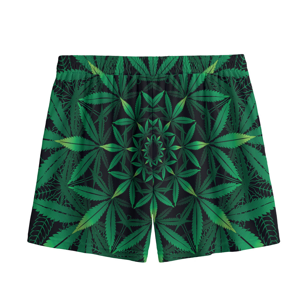 Cannabis Leaf Mandala Print Mesh Shorts