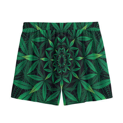 Cannabis Leaf Mandala Print Mesh Shorts