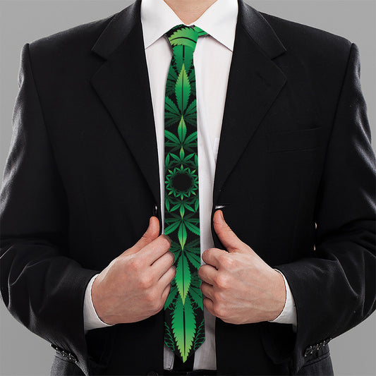 Cannabis Leaf Mandala Print Necktie