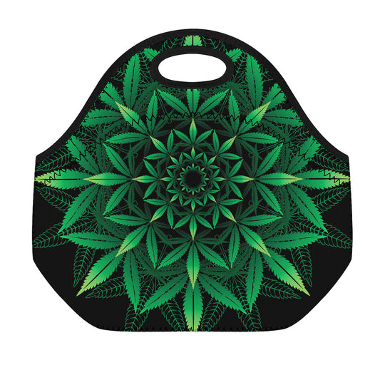 Cannabis Leaf Mandala Print Neoprene Lunch Bag