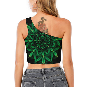 Cannabis Leaf Mandala Print One Shoulder Crop Top