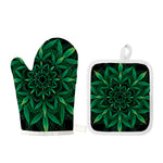 Cannabis Leaf Mandala Print Oven Mitt And Pot Holder Set