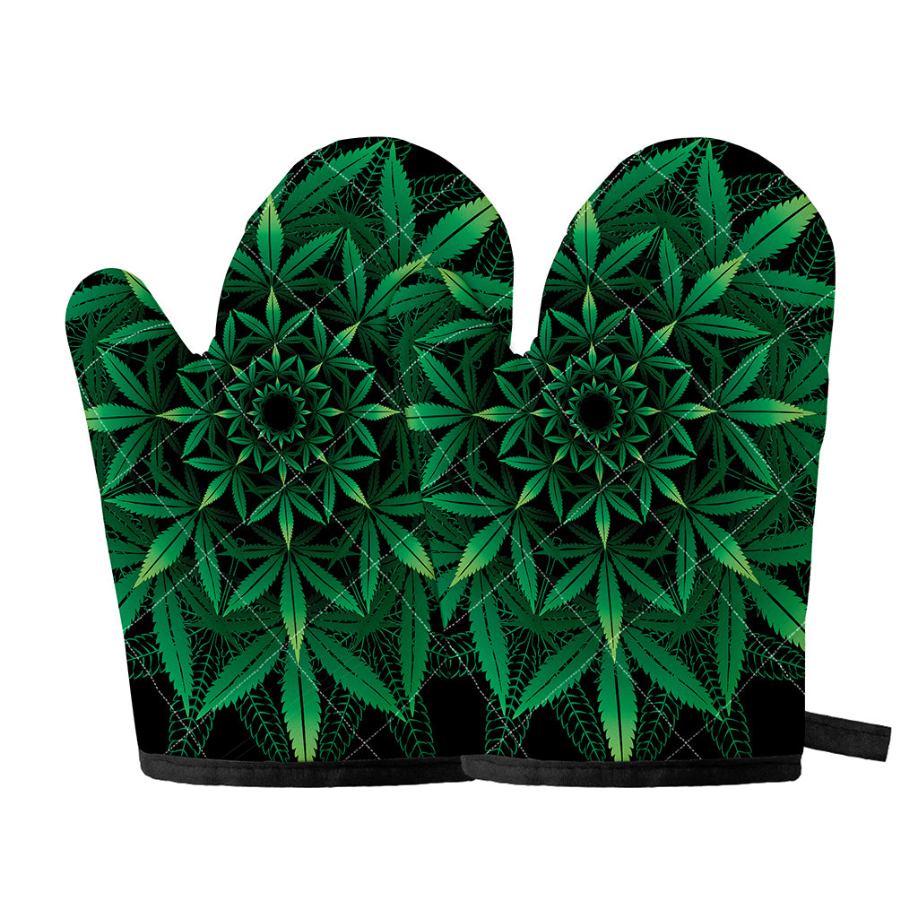 Cannabis Leaf Mandala Print Oven Mitts