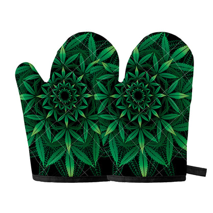 Cannabis Leaf Mandala Print Oven Mitts