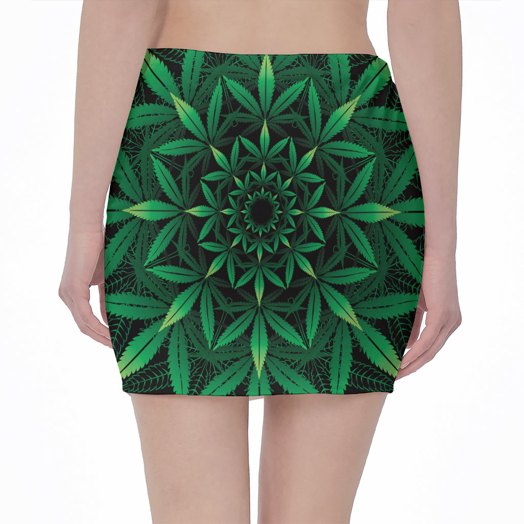 Cannabis Leaf Mandala Print Pencil Mini Skirt