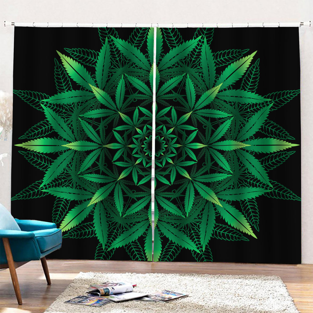 Cannabis Leaf Mandala Print Pencil Pleat Curtains