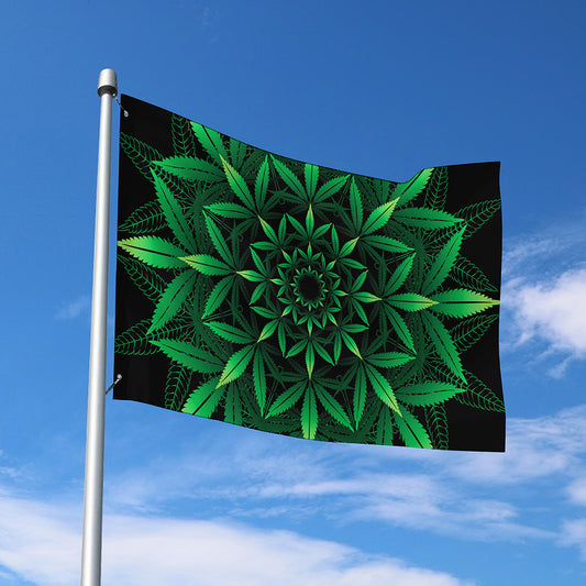Cannabis Leaf Mandala Print Polyester Flag