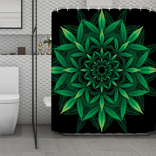 Cannabis Leaf Mandala Print Polyester Shower Curtain