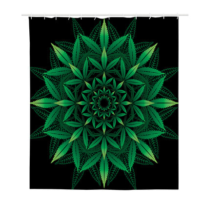 Cannabis Leaf Mandala Print Polyester Shower Curtain