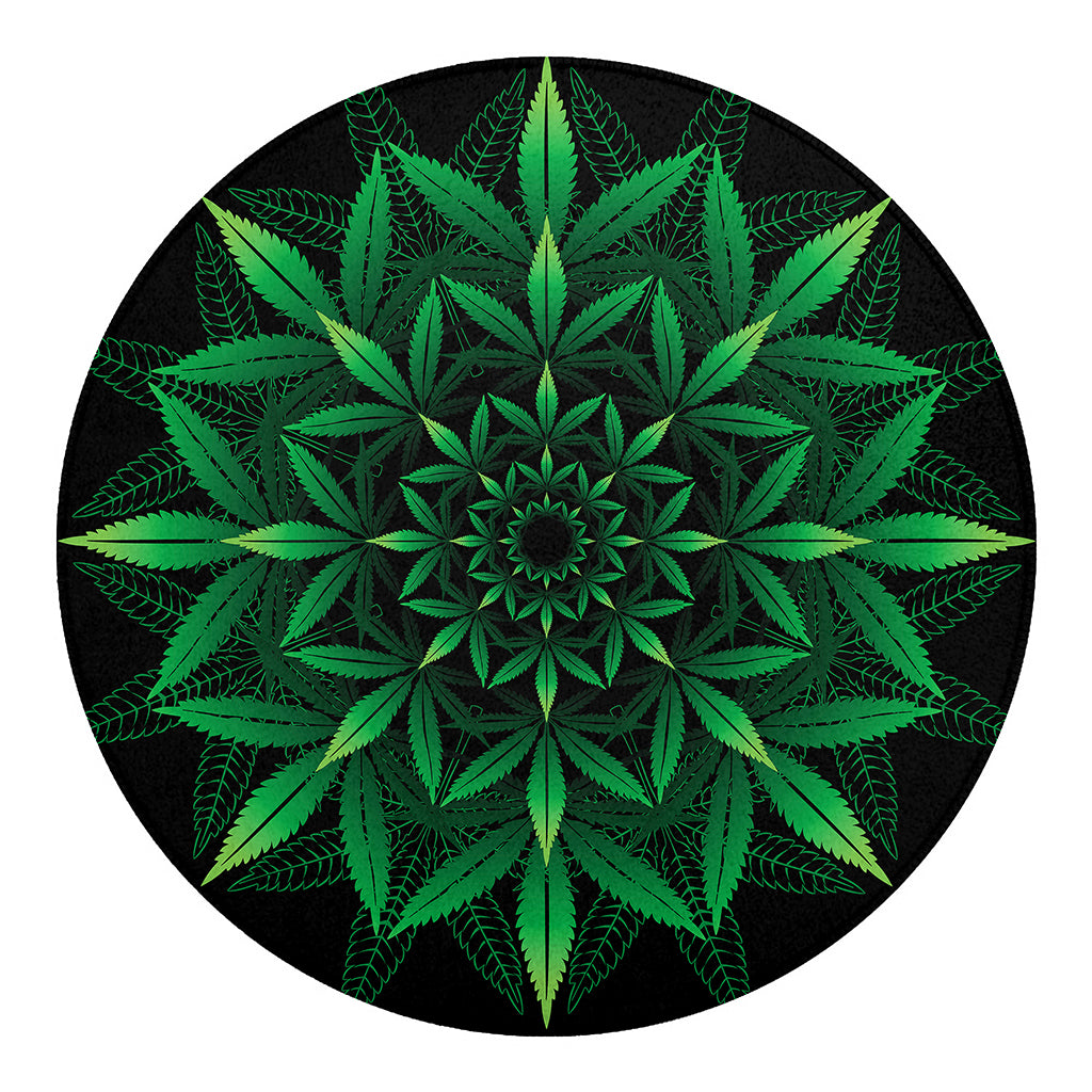 Cannabis Leaf Mandala Print Round Blanket