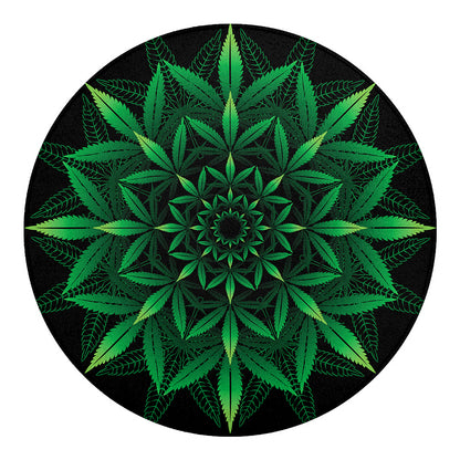 Cannabis Leaf Mandala Print Round Blanket
