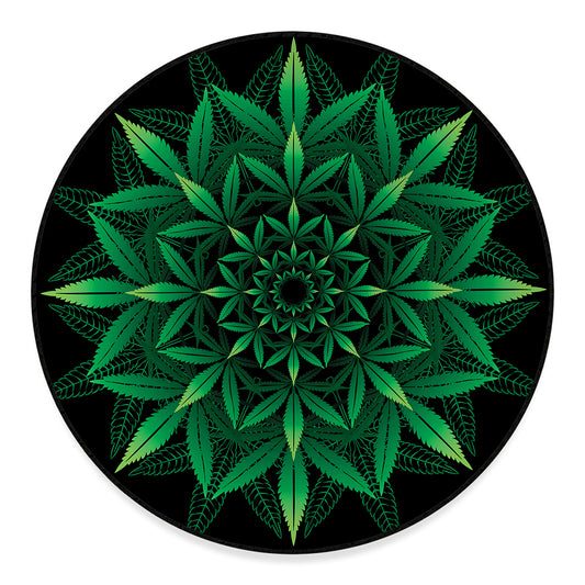 Cannabis Leaf Mandala Print Round Floor Mat