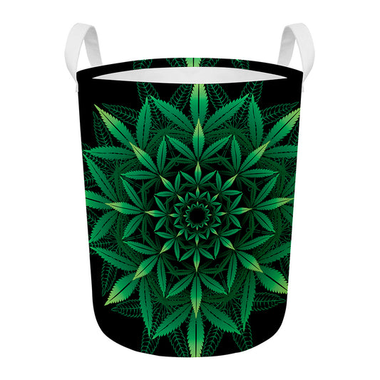 Cannabis Leaf Mandala Print Round Laundry Basket
