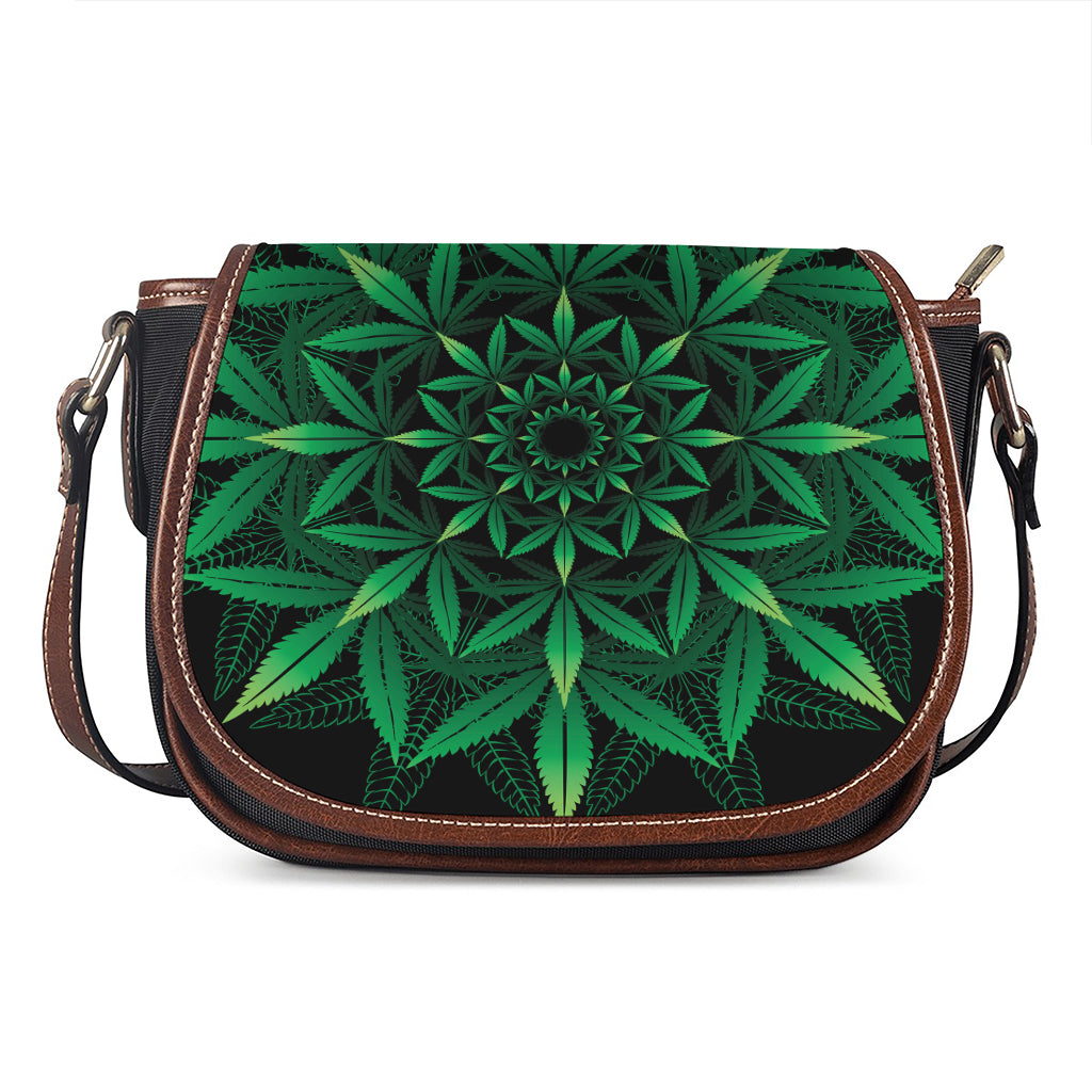 Cannabis Leaf Mandala Print Saddle Bag