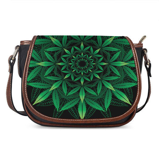 Cannabis Leaf Mandala Print Saddle Bag