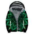 Cannabis Leaf Mandala Print Sherpa Lined Zip Up Hoodie