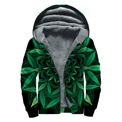 Cannabis Leaf Mandala Print Sherpa Lined Zip Up Hoodie