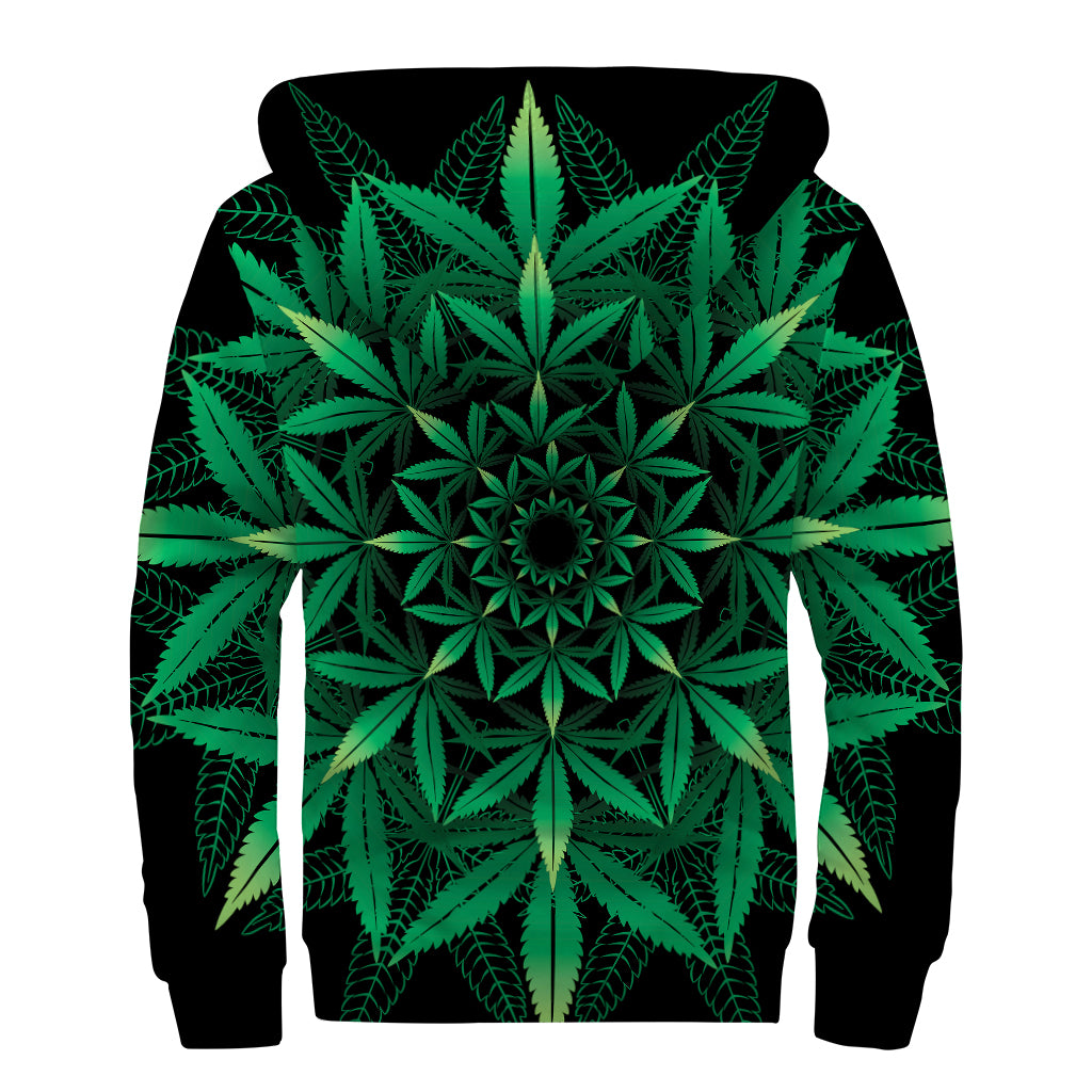 Cannabis Leaf Mandala Print Sherpa Lined Zip Up Hoodie
