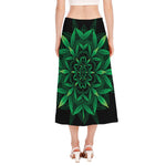 Cannabis Leaf Mandala Print Side Slit Midi Skirt