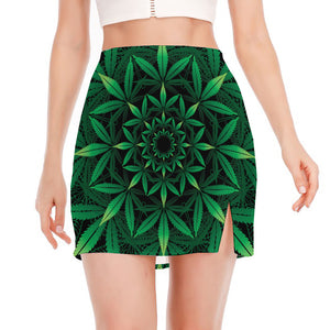 Cannabis Leaf Mandala Print Side Slit Mini Skirt