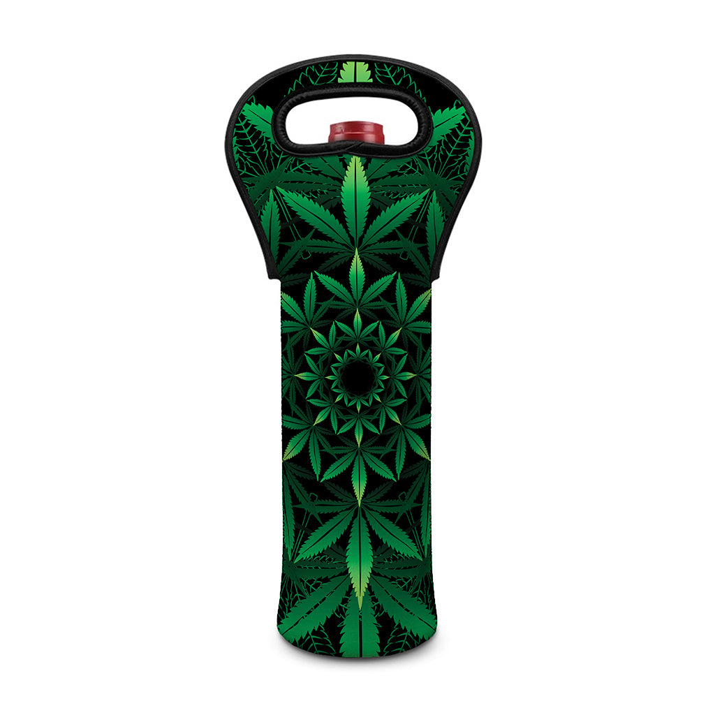 Cannabis Leaf Mandala Print Single Neoprene Wine Tote