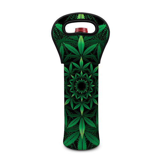 Cannabis Leaf Mandala Print Single Neoprene Wine Tote