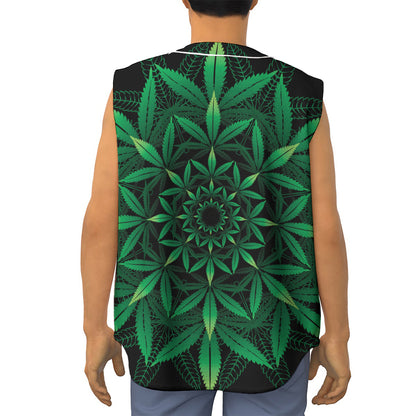 Cannabis Leaf Mandala Print Sleeveless Baseball Jersey