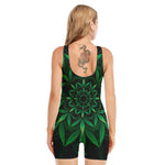 Cannabis Leaf Mandala Print Sleeveless One Piece Swimsuit