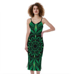 Cannabis Leaf Mandala Print Slim Fit Midi Cami Dress
