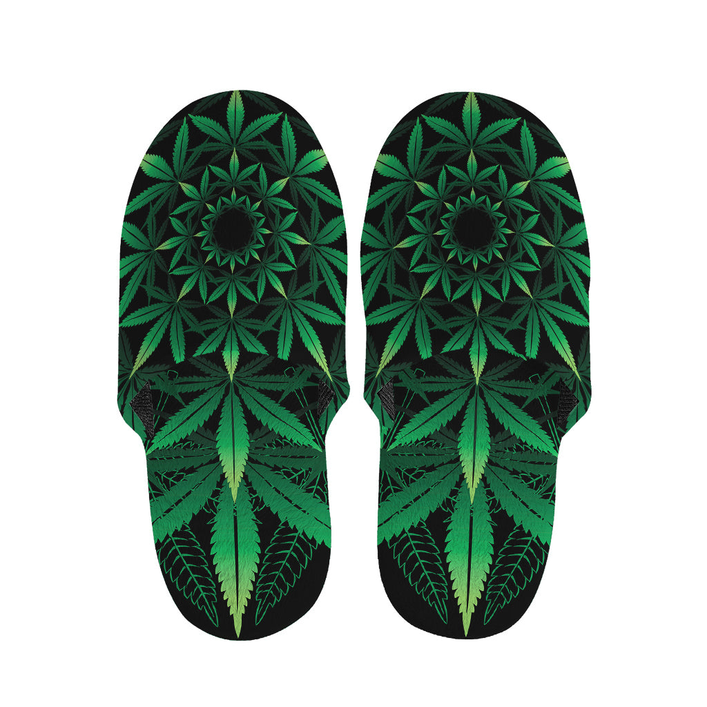 Cannabis Leaf Mandala Print Slippers