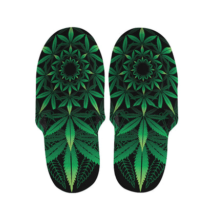 Cannabis Leaf Mandala Print Slippers