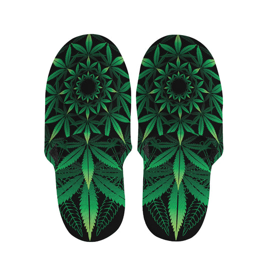 Cannabis Leaf Mandala Print Slippers