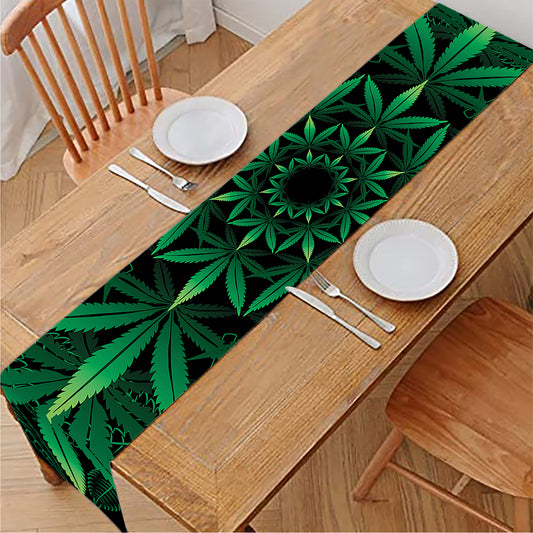 Cannabis Leaf Mandala Print Table Runner