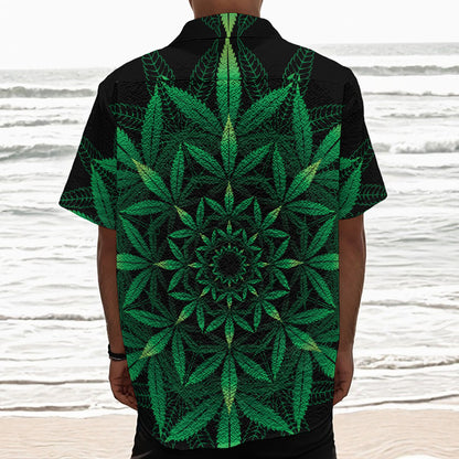 Cannabis Leaf Mandala Print Textured Short Sleeve Shirt