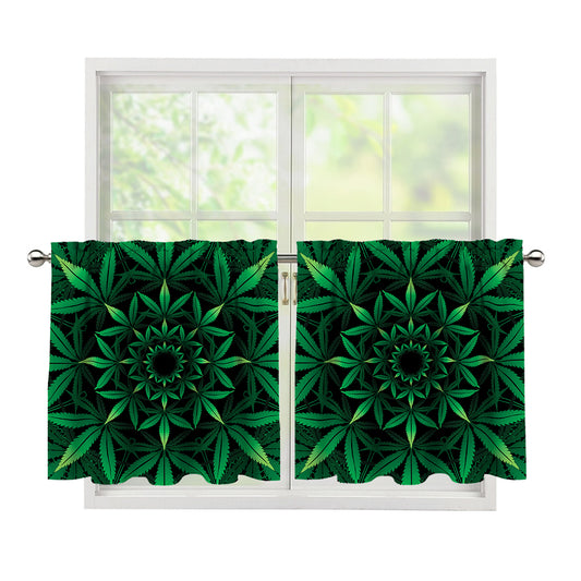 Cannabis Leaf Mandala Print Tier Curtains